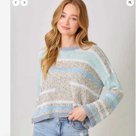 Mystree Multicolor Striped Drop-Shoulder Crewneck Sweater Size Small - Picture 13 of 14